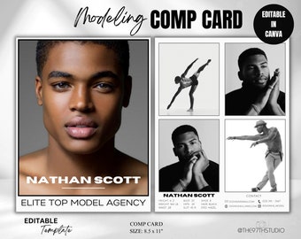 Male Model COMP CARD Template, Modeling Photocard, Zed Card for Models, Z Card, Fashion Resume Card, Modeling Comp Card, Editable Template