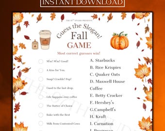 GUESS the slogan FALL Game | Office Thanksgiving Game | Friendsgiving Game | Senior Autumn Trivia | Fall Party Icebreaker | Kids Trivia Game