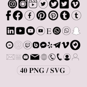 40 Social Media Icons | Instagram Svg | Social Media Icons | Transparent Icons | Commercial Use | Email Icon | Phone Icon | PNG | Cricut