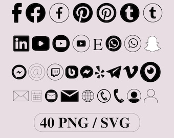 40 Social Media Icons | Instagram Svg | Social Media Icons | Transparent Icons | Commercial Use | Email Icon | Phone Icon | PNG | Cricut