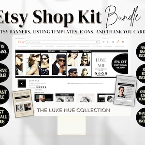 Etsy Shop Kit Canva, Branding and Logo Kit Modern Black and White, Etsy Shop Banner, Etsy Listing Photos, Fashion Etsy Shop Branding Bundle