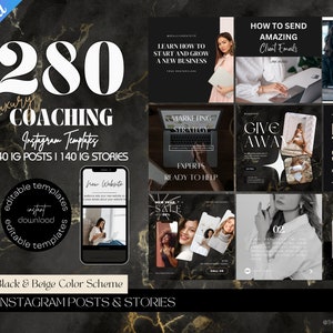 280 Coach Marketing Instagram Templates | Life Coach|Business Coach Social Media |Coaching Business | Instagram Posts | IG Posts & Stories