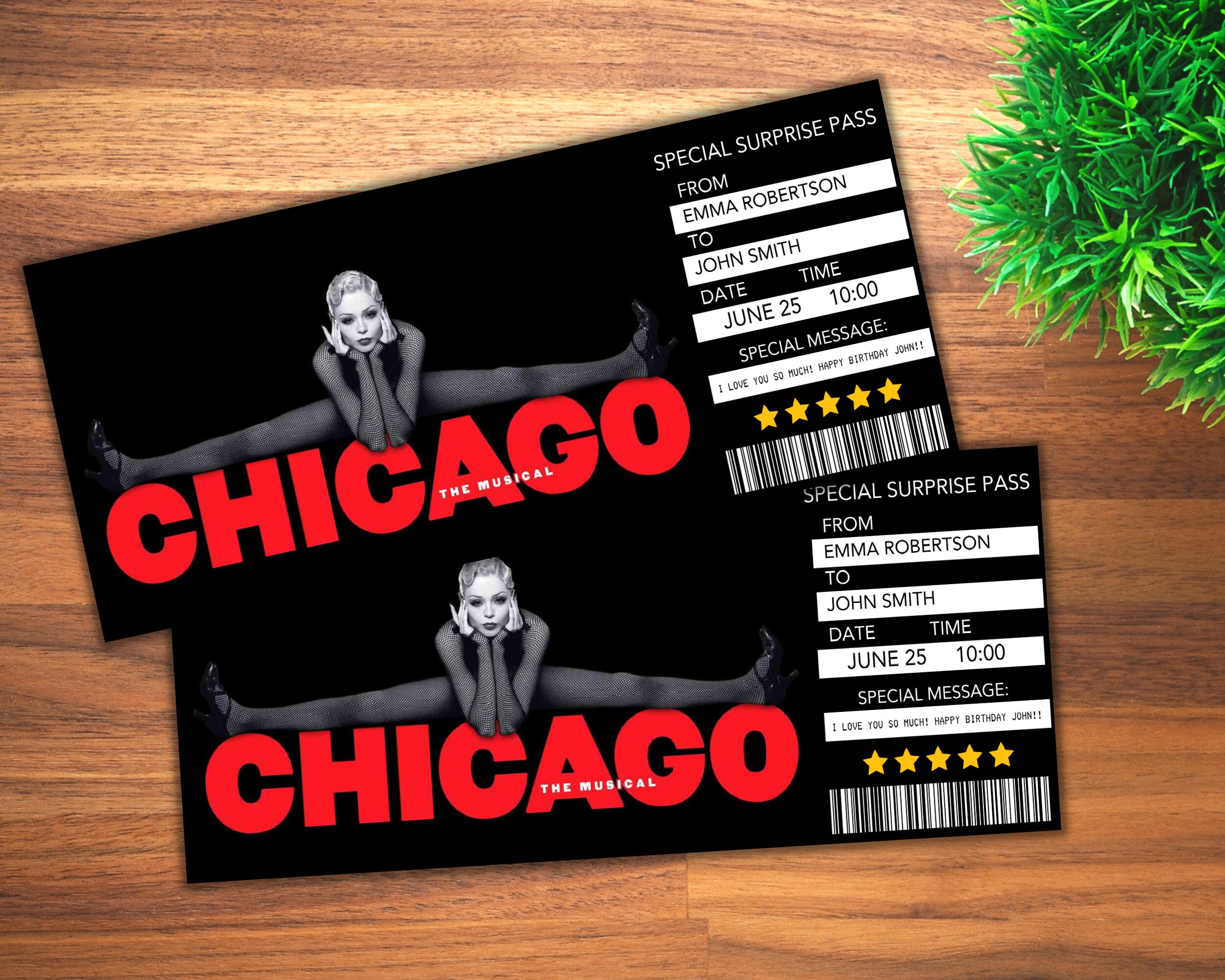 EDITABLE CHICAGO Broadway Surprise Ticket, Chicago Musical Collectible