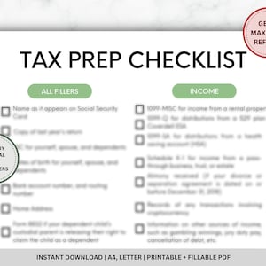 Tax Prep Checklist Tracker Printable, Tax Prep, Tax Checklist, Tax List, Tax Tracker, Tax Checklist, Income Tax Checklist, Personal Tax