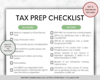 Tax Prep Checklist Tracker Printable, Tax Prep, Tax Checklist, Tax List, Tax Tracker, Tax Checklist, Income Tax Checklist, Personal Tax