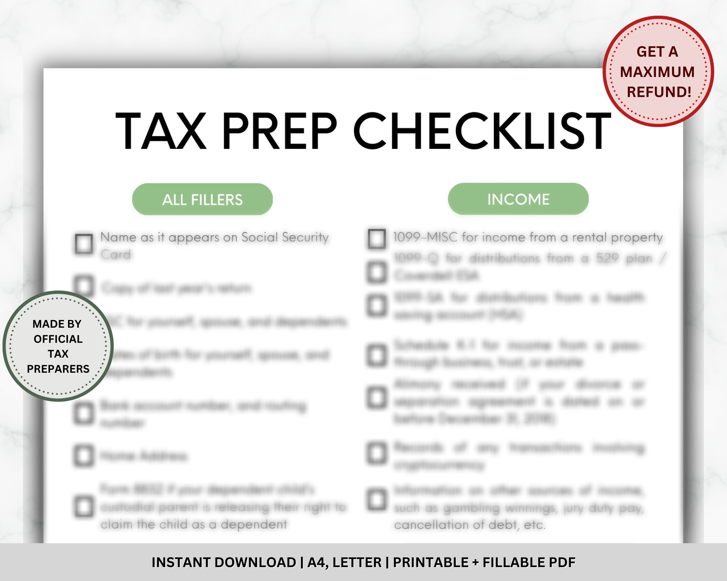 Printable Tax Preparation Checklist Excel