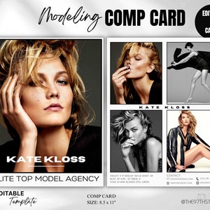 Plantilla de tarjeta de presentación, tarjeta fotográfica de modelaje, tarjeta Z para modelos, tarjeta Z, tarjeta fotográfica para currículum de moda, tarjeta de presentación de modelaje, plantilla editable de Canva