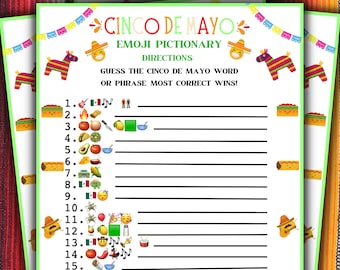 Cinco de Mayo Emoji Pictionary Party Game | Mexican Party Games | Fun Cinco de Mayo Games | Fun Games for Adults & Kids | Fun Teacher Games