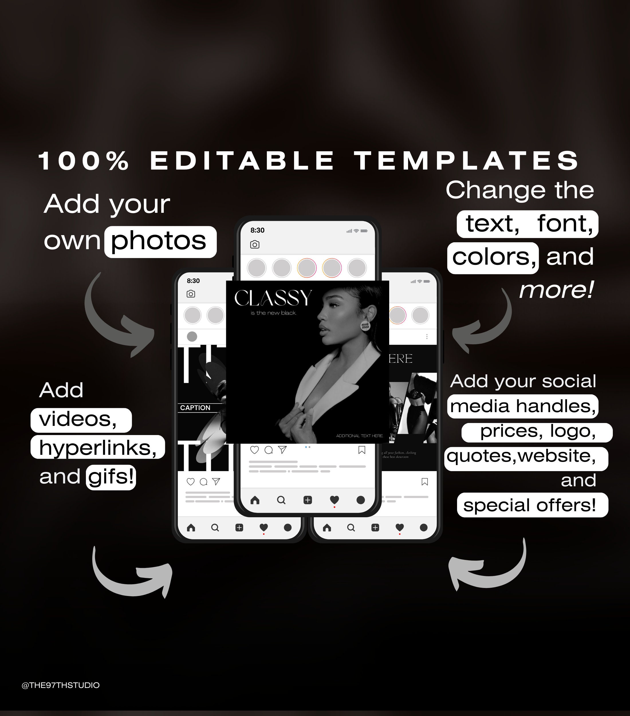Engagement Instagram Templates Bold Black Luxury Marketing Instagram ...