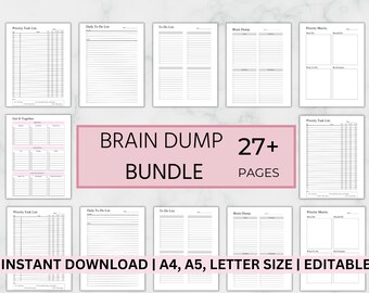 EDITIERBARE Brain Dump Template BUNDLE, druckbare To Do-Liste, ADHS-Tagesplaner, Produktivität, Prioritätenmatrix, Arbeitstag, Gedankenorganisator