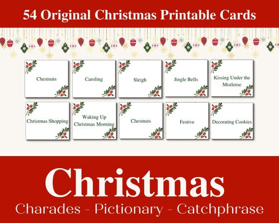 Christmas Catchphrase 54 Original Christmas Games Printable Cards Christmas Charades Christmas Pictionary Fun Printable Christmas Games Etsy UK