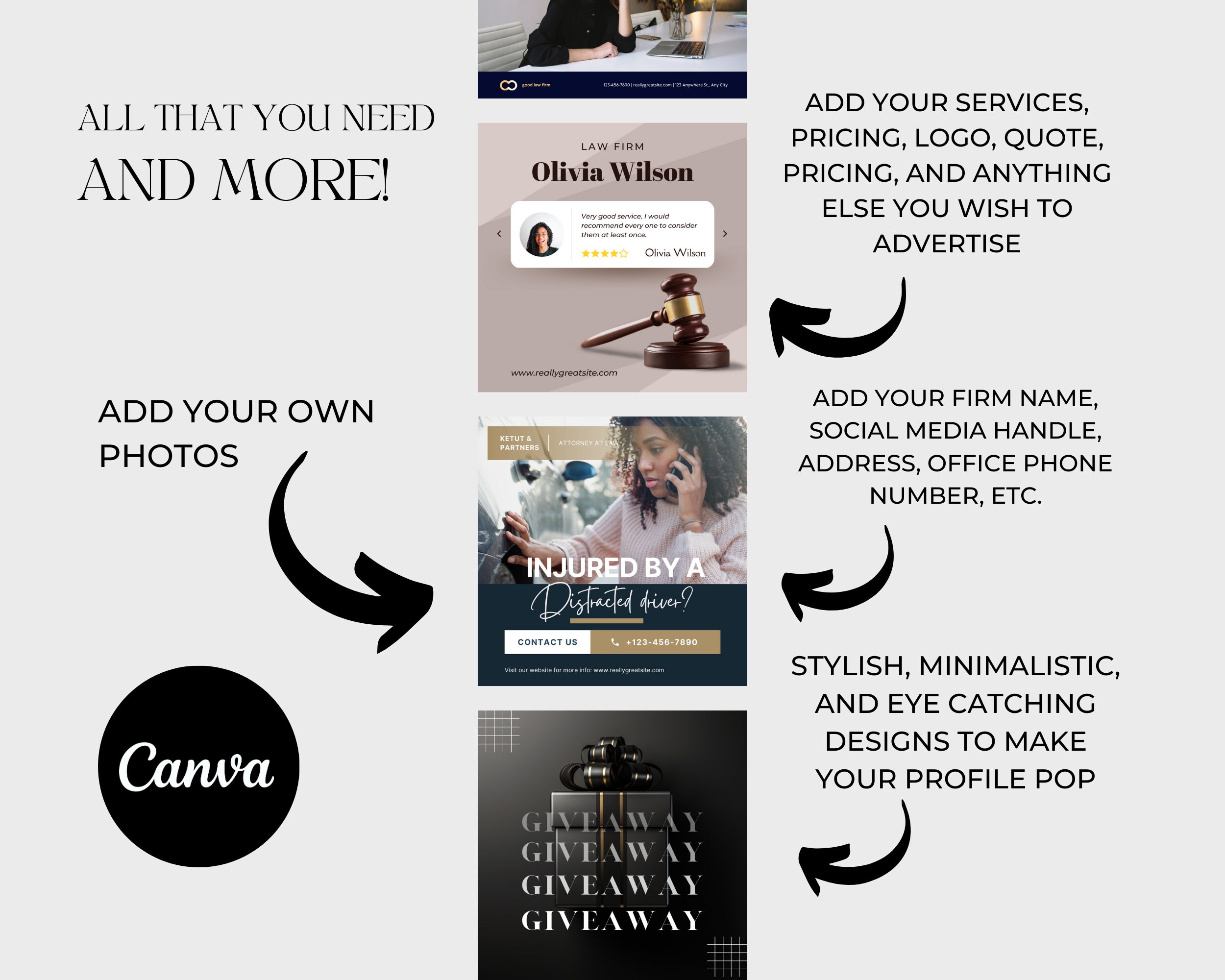 750 LUXURY Lawyer INSTAGRAM Posts Attorney Social Media Canva Templates