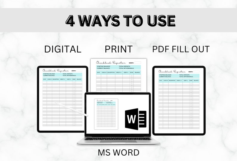 PRINTABLE Checkbook Register Finance Tracker Check Register Financial