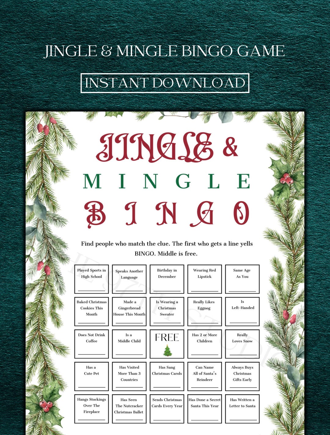 Christmas Jingle & Mingle Bingo Game | Office Christmas Party Game ...