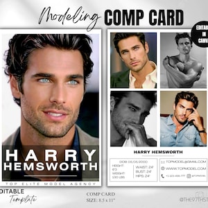 MÄNNLICHES MODELL Sed Card Template, Modeling Photocard, Zed Card für Models, Z Card, Fashion Photo Card, Modeling Sed Card, Editable Canva Template