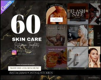 60 Black Instagram Templates for Skincare | Esthetician Instagram Posts | Esthetician Posts | Skin Care Beauty |Skin Care Social Media Posts