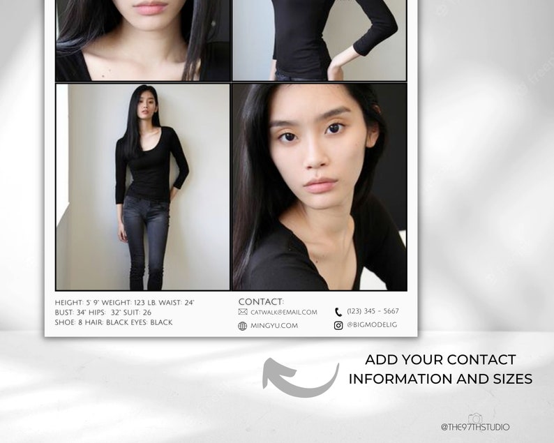 COMP CARD Template Modeling Photocard Zed Card for Models Z Etsy