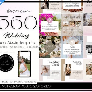 560 Wedding Planner Instagram Templates, Wedding Bundle, Social Media Marketing, Reels, Wedding Quotes,Event Planner Small Business Branding