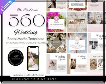 560 Wedding Planner Instagram Templates, Wedding Bundle, Social Media Marketing, Reels, Wedding Quotes,Event Planner Small Business Branding