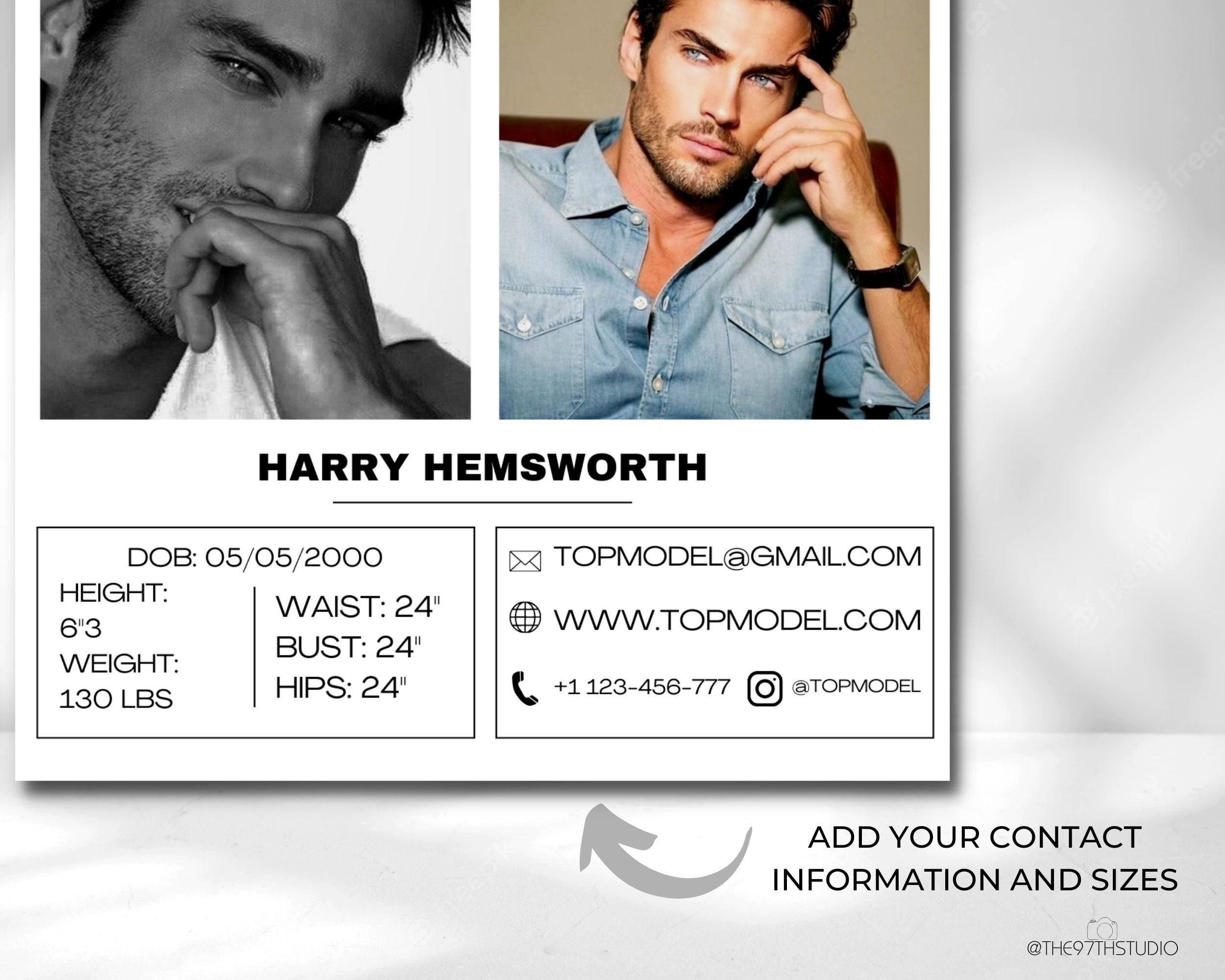 MALE MODEL Comp Card Template Modeling Photocard Zed Card for Models MALE MODEL Comp Card Template Modeling Photocard Zed Card for Models