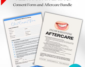 Teeth Whitening Business Forms, Teeth Whitening Consultation Forms, Teeth Whitening Aftercare, Consent Form, Aftercare Instructions