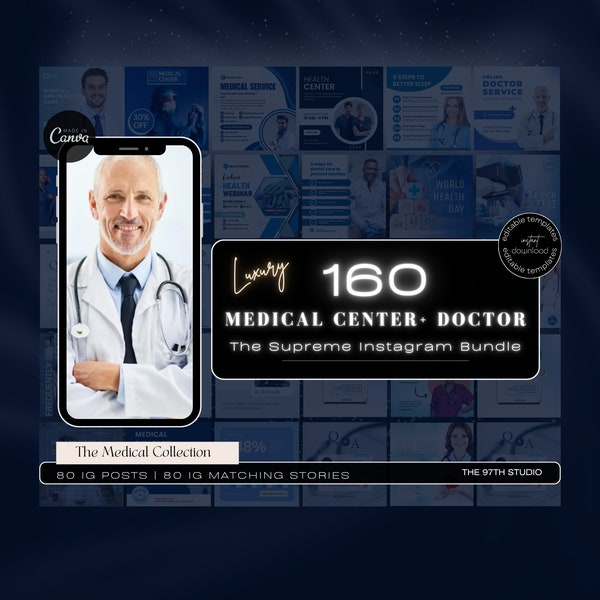 160 modèles Instagram MEDICAL | Modèles d'hôpital | Modèles de soins de santé Instagram Canvas | Image de marque médicale | Marketing des cliniques médicales