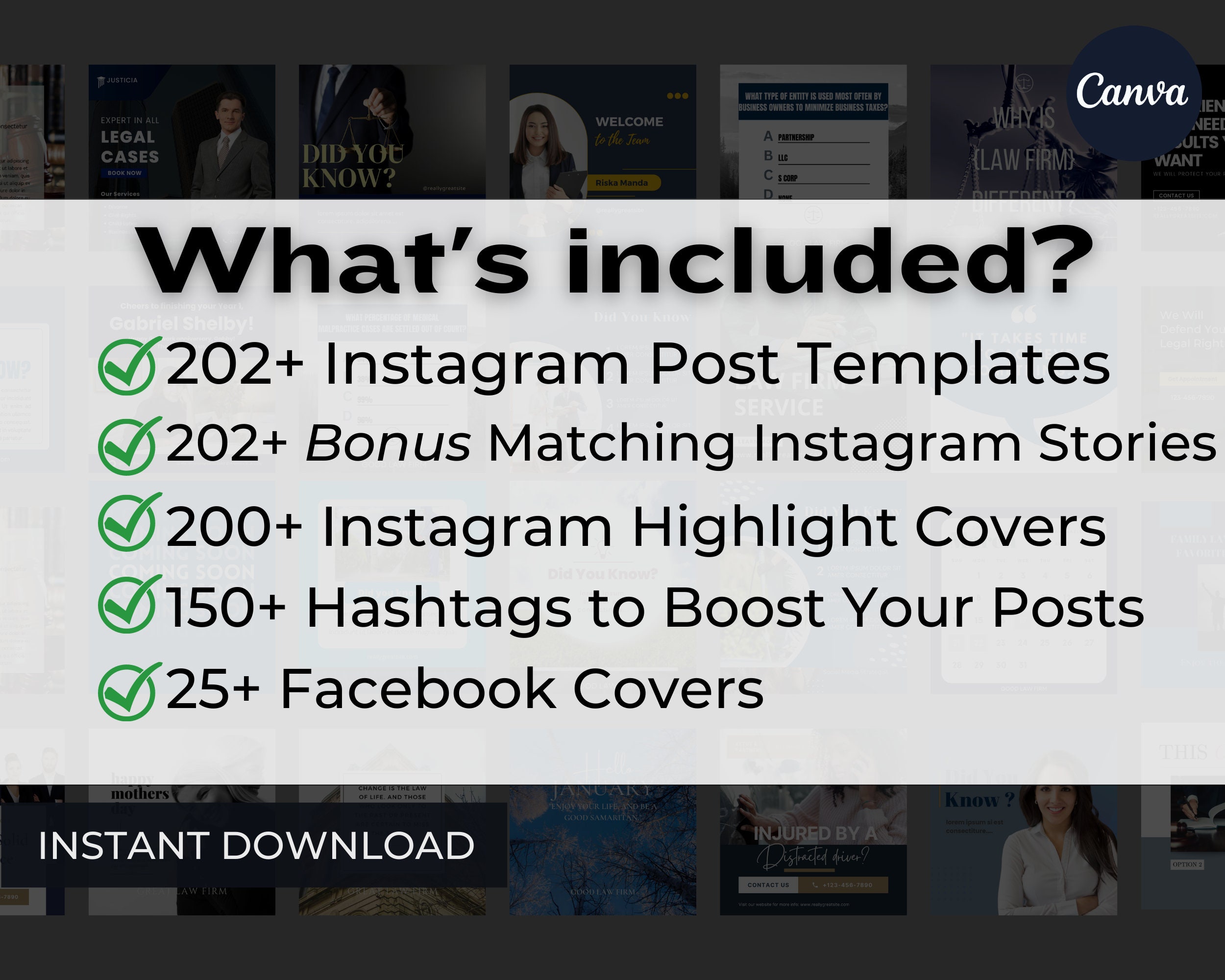 750 LUXURY Lawyer INSTAGRAM Posts Attorney Social Media Canva Templates