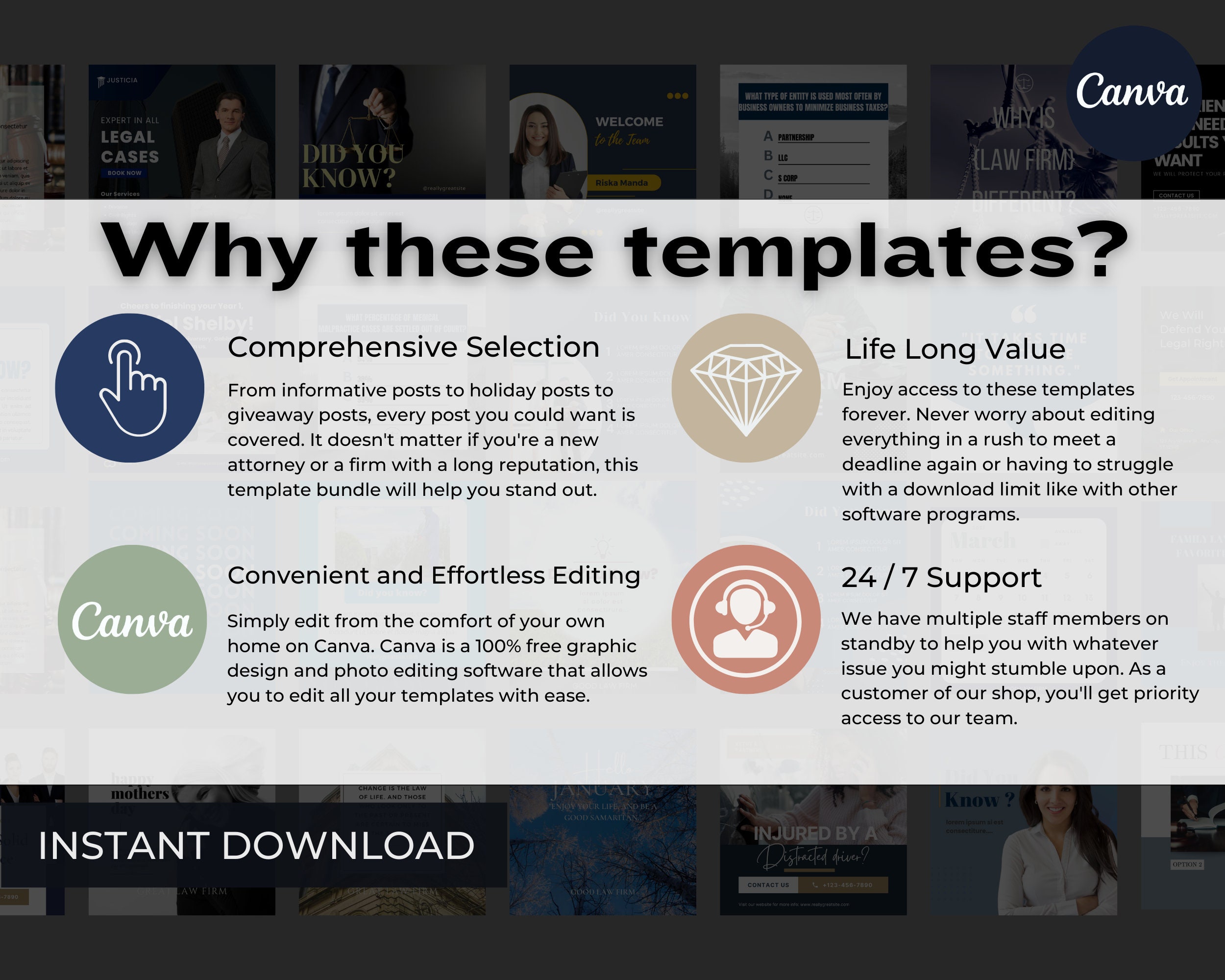 750 LUXURY Lawyer INSTAGRAM Posts Attorney Social Media Canva Templates