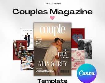 Couple Magazine, Custom Anniversary gifts for boyfriend, Birthday Gifts for him and her, Canva Template, Size 8x11