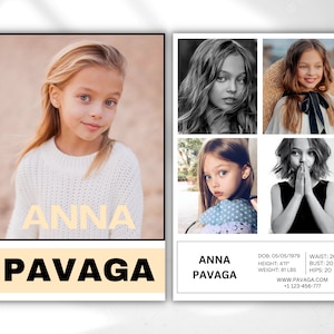 KIDS COMP CARD Template, Modeling Photo Card, Zed Card for Kid Models, Z Card, Fashion CV, Model Comp Card for Kids, Editable Canva Template