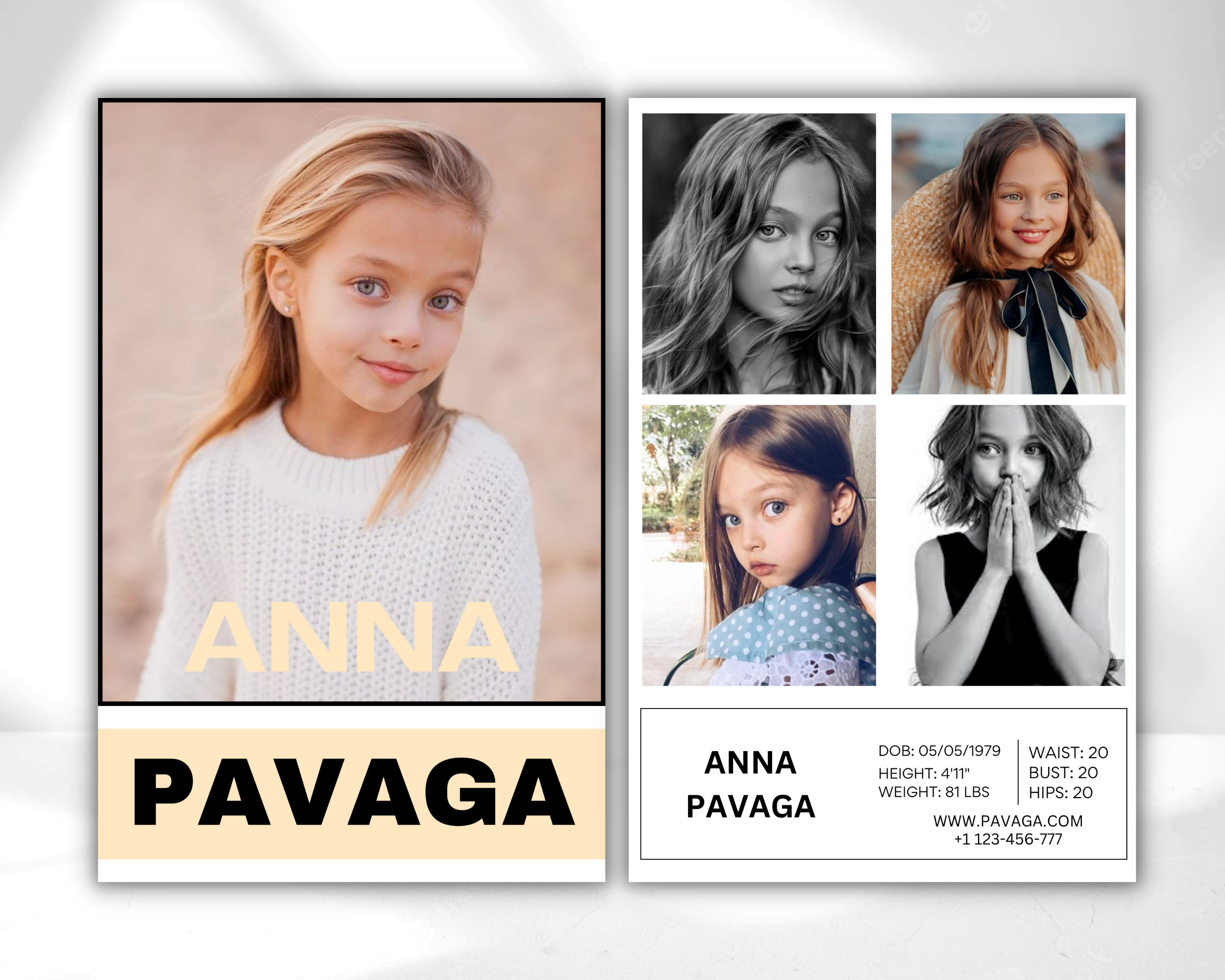 KIDS COMP CARD Template,modeling Photo Card,zed Card for Kid Models,z ...