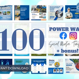 100 Pressure Washing Instagram Template Posts for Small Business, Cleaning Business Marketing, Canva Template, Business Instagram Posts