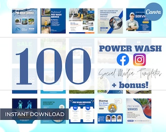 100 Pressure Washing Instagram Template Posts for Small Business, Cleaning Business Marketing, Canva Template, Business Instagram Posts