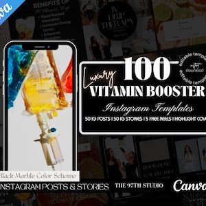 100 IV Therapy Instagram Templates, Iv Hydration Instagram Templates, IV Therapy Marketing, Instagram Templates, Nurse Injector Posts,Beauty