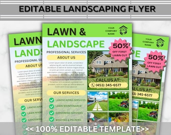 Lawn Care Flyer, Landscaping Services, DIY Template (Canva)