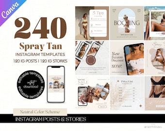 240 Spray Tanning Instagram Templates | Spray Tan Instagram Posts | Spray Tan Social Media | Spray Tan Artist Templates |Spray Tan Marketing
