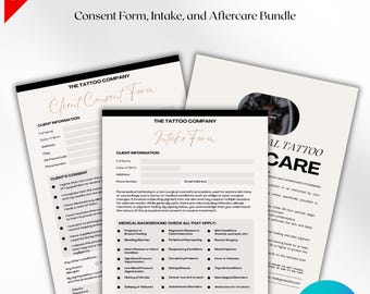 Paramedical Tattoo Business Forms, Paramedical Tattoo Client Intake Forms, Paramedical Tattoo Aftercare, Consent Form, Tattoo Aftercare Card