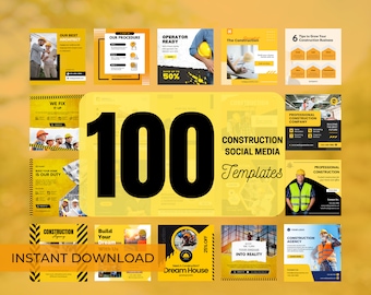 100+ Construction Templates for Social Media,Home Builders Instagram Template,Construction Company Templates, Canva Instant Digital Download