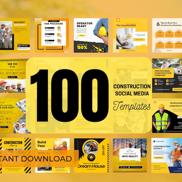 100+ Construction Templates for Social Media,Home Builders Instagram Template,Construction Company Templates, Canva Instant Digital Download