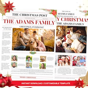 Plantilla elegante para boletín navideño familiar / Resumen anual editable / Carta navideña familiar / Periódico navideño / PLANTILLA IMPRIMIBLE