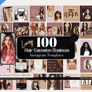 100 Haarverlängerungs-marketing-Vorlagen, Haarverlängerung Instagram, Haarverlängerung bearbeitbare Vorlage, Friseur Instagram-Posts, Perückengeschäft