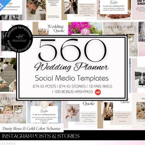 560 Wedding Planner Instagram Templates, Wedding Bundle, Social Media Marketing, Reels, Wedding Quotes,Event Planner Small Business Branding