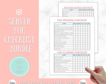 Restaurant Templates Starter Pack, Cleaning Checklist, Restaurant Manager, Restaurant Owner,Weekly Checklist, Server, Waiter,Canva Template