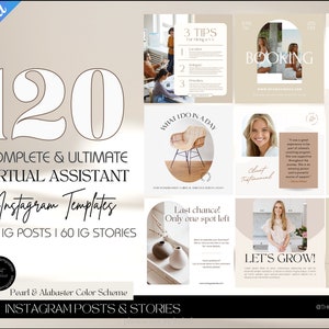 120 Virtual Assistant Instagram Templates | VA Instagram Posts | VA Social Media Marketing| Remote Worker Template | VA Canva Templates