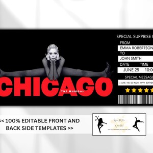 EDITABLE CHICAGO Broadway Surprise Ticket, Chicago Musical Collectible Theater Ticket, Chicago Musical Theatre Event Souvenir Ticket DIY