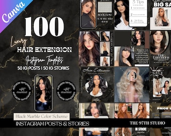 100 Instagram Template Posts for Hair Extension Business, Hair Extension Marketing, Hair Extension Instagram Posts and Stories,Hair Boutique