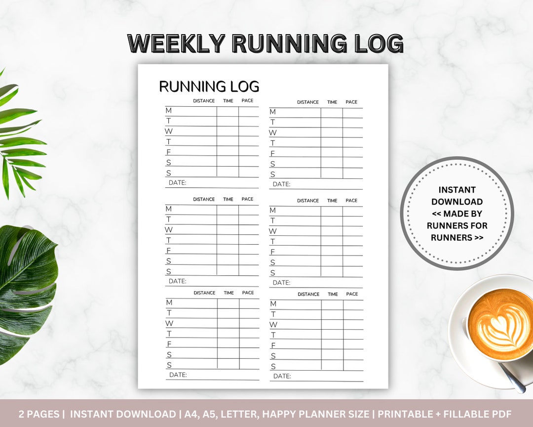 Weekly Running Log Printable Template, Running Journal, Cardio Training Weekly Running Log Printable Template, Running Journal, Cardio Training