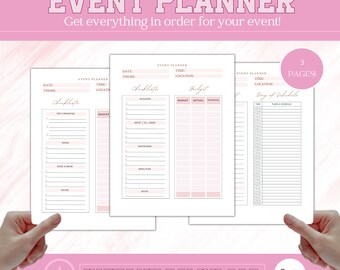 Afdrukbare sjabloon voor evenementenplanner, feestplanner, verjaardag, bruiloft, bruids, budget, uitnodigingen, evenementenplanset, feestorganisator, lettergrootte