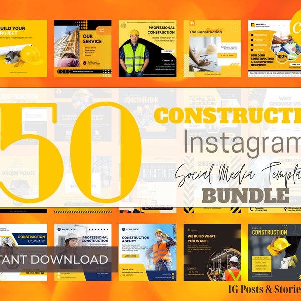 50+ Construction Templates for Social Media,Home Builders Instagram Template,Construction Company Templates, Canva Instant Digital Download