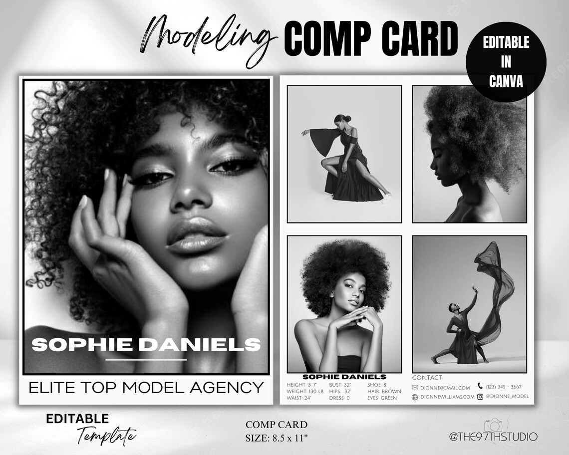 COMP CARD Template, Modeling Photocard, Zed Card for Models, Z Card, Fashion Resume Photo Card